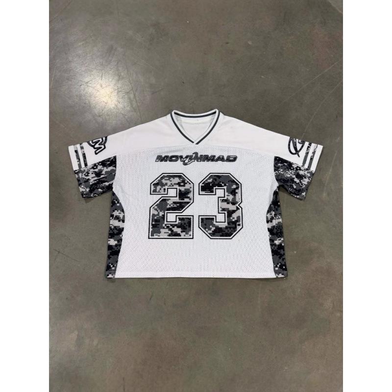 American jersey style T-shirt sports style contrasting color printing digital casual lazy loose T-shirt jersey women