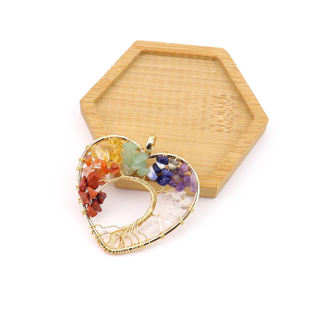Seven-Color Natural Crystal Tree of Life Necklace Pendant with Crushed Stone, N737