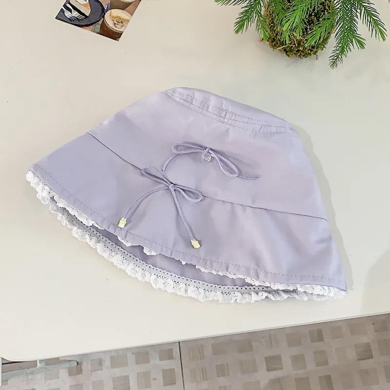 Sweet Lace Bow Bucket Hat for Women Girls Cotton Bowknot Star Fisherman Cap Korean Y2K Basin Hat Outdoor Travel Holiday Sun Hats