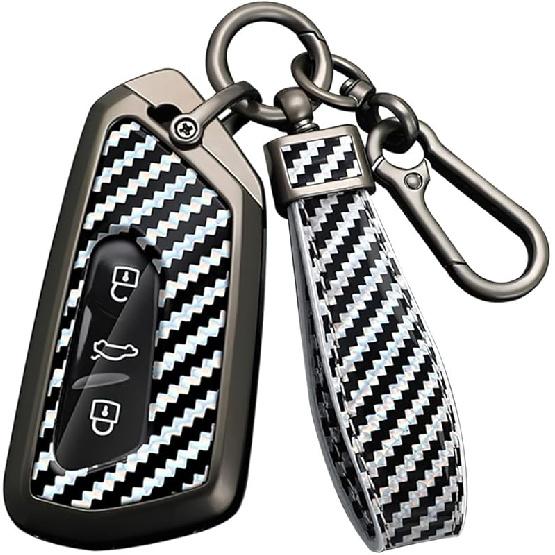 HIBEYO Smart Car Key Fob Cover for VW Volkswagen ID3 ID4 MK8 Golf 8 GTI Skoda Octavia Accessories with Keychian PVC Carbon Fiber Texture Key Case for