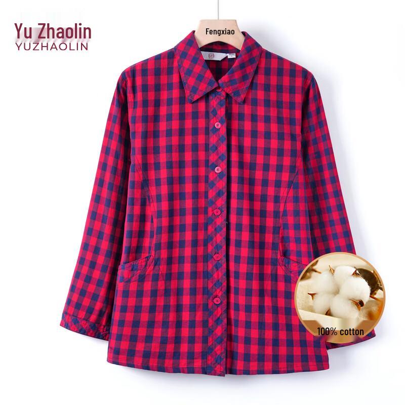 YUZHAOLIN Women s 2026 New Style 100% Cotton Plaid Long Sleeve Shirt 4XL