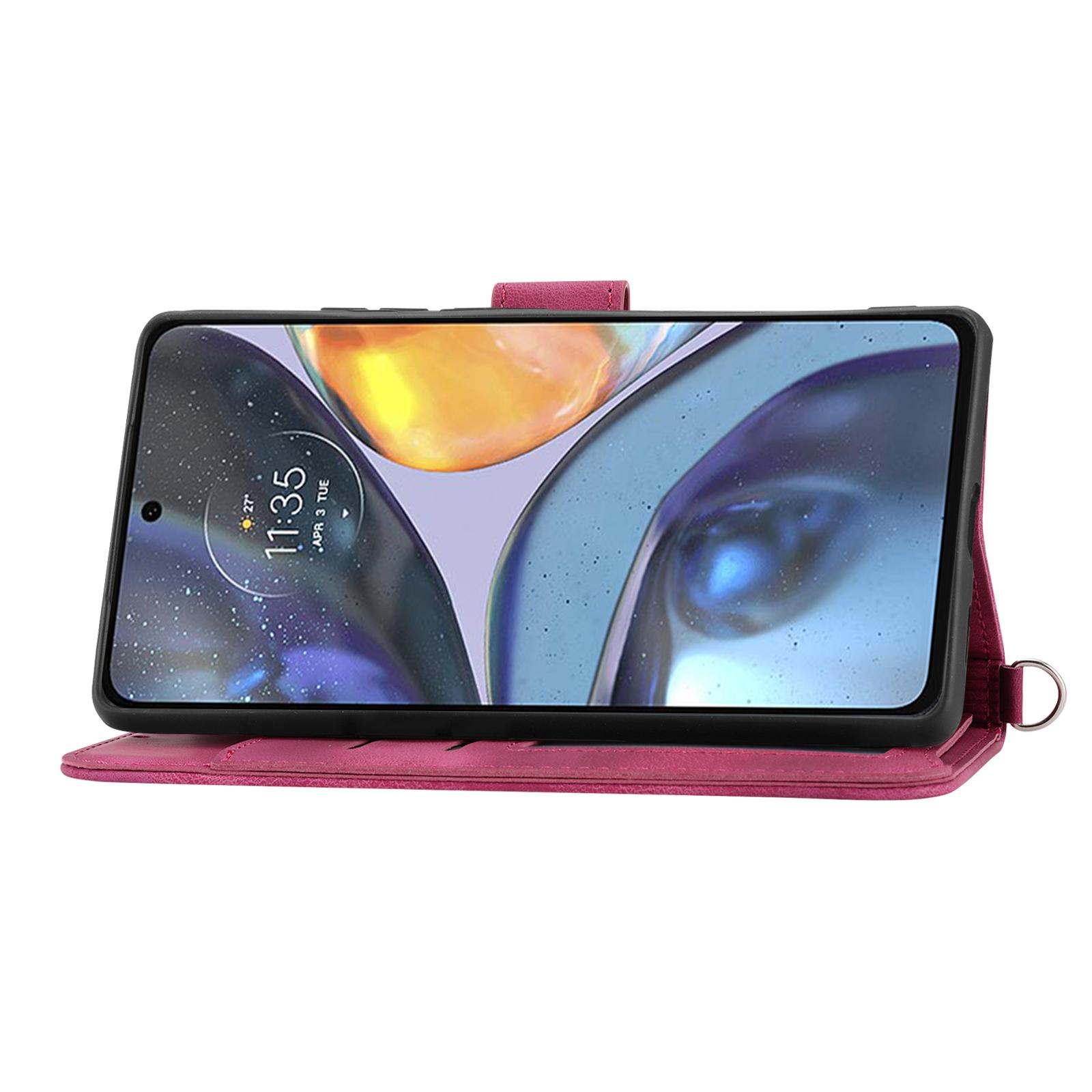 

For Motorola Moto G54 5G Case Stand Wallet Phone Cover with Hand Strap+Shoulder Strap Wine Red