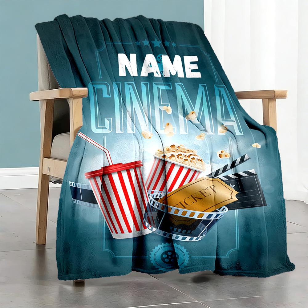 Movie Popcorn Personalized Name Blanket Multi-purpose Customizable Blanket Warmthful Decor for Couch Seaside Nap Home Decor Ideal for All Seasons