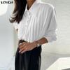 VONDA Damen Lässig Umlegekragen Elegant Gerüscht Plissee Langarm Bluse