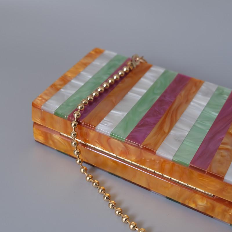 Μόδα Νέο ακρυλικό γυναικείο κουτί συμπλέκτη Πολυτελές πολύχρωμο συνονθύλευμα πάρτι ριγέ τσάντα γυναίκα Χαριτωμένη περιστασιακή βραδινή τσάντα γάμου