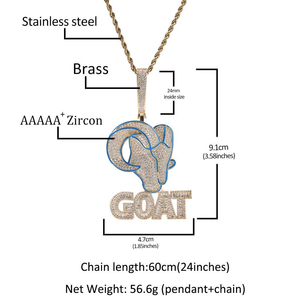 Goat Animal Niche Design Pendant Men's Hip Hop Necklace Copper Copper Inlaid Zircon Necklace