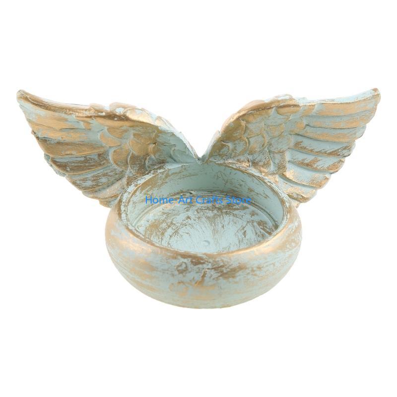 Y3NA Angel Wings Holder Resin Statue Home Decoration Prayer Candlestick Gifts серебряный