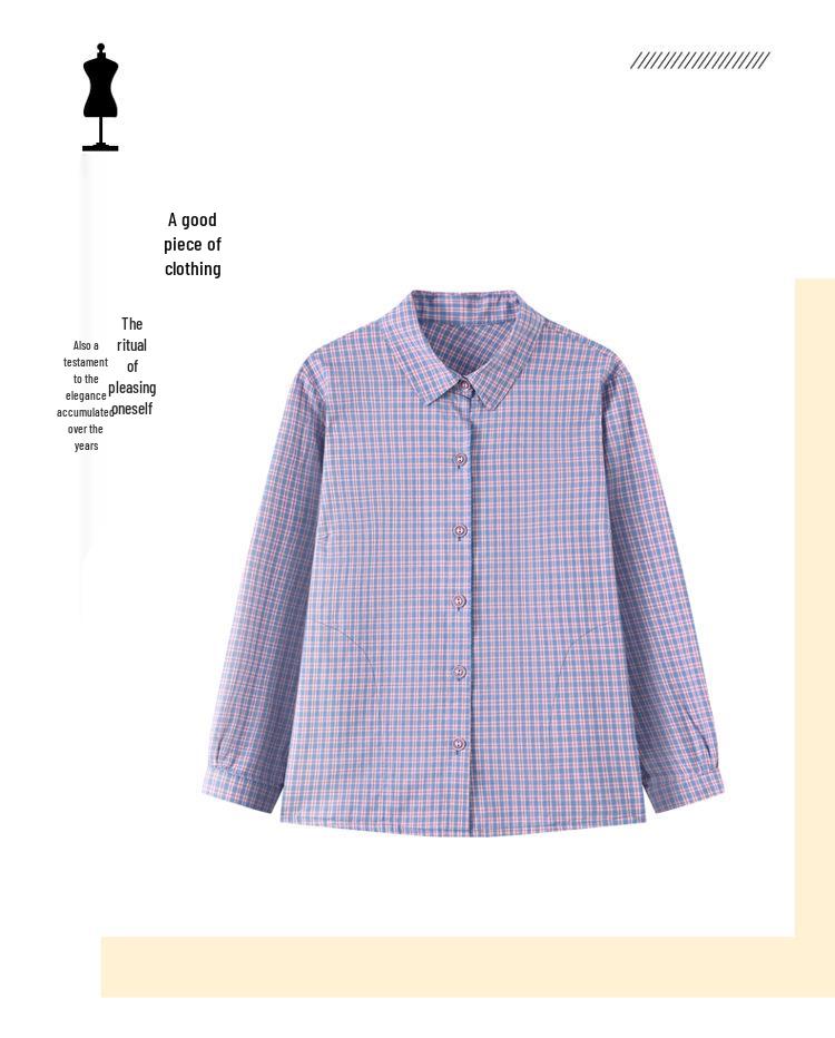 Pure Cotton Plaid Long Sleeve Shirt for Women - Maternity & Elderly Spring/Autumn Wear