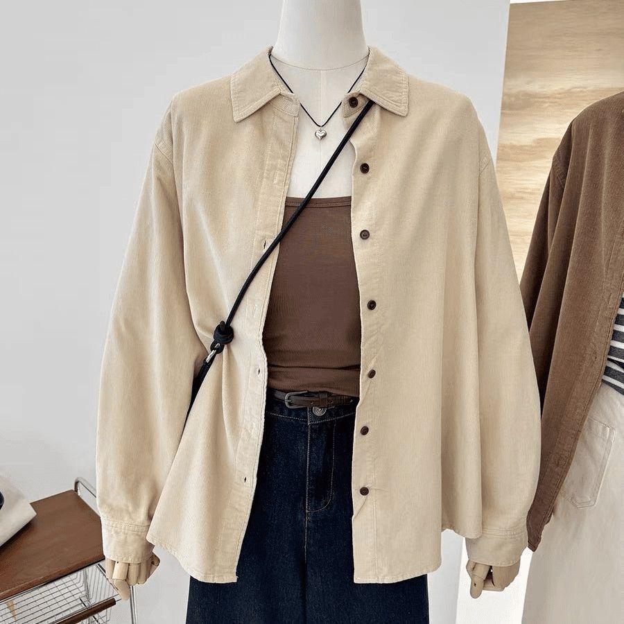 Women's Corduroy Shirt - Loose, Long Sleeve, Versatile Cardigan Jacket for Autumn 2025
