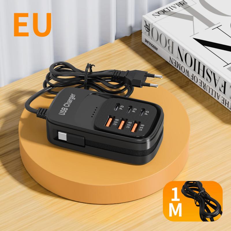 1Pcs 6 Usb A Charger Usb Quick Charging Socket With Type C Cable 3 Usb 3Pd Power Strip Mobile Phone Eu/Us/Uk Plug Adapter