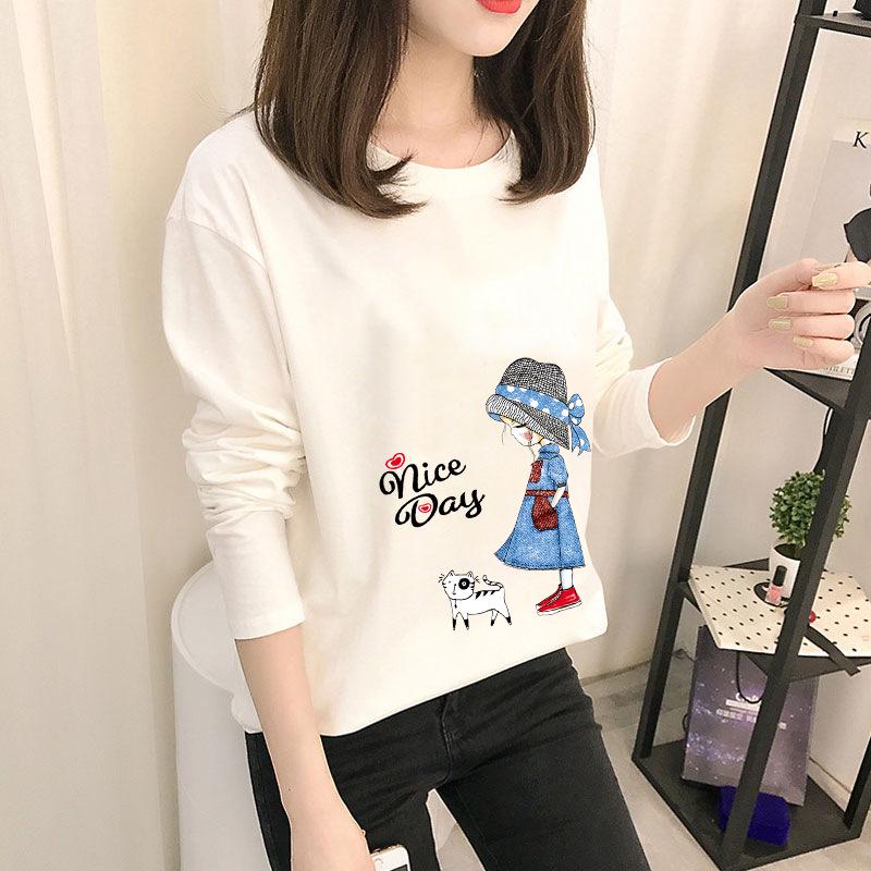 Autumn Korean Cartoon Bottoming Tops - Women's Long-Sleeved T-Shirts In Solid Colors