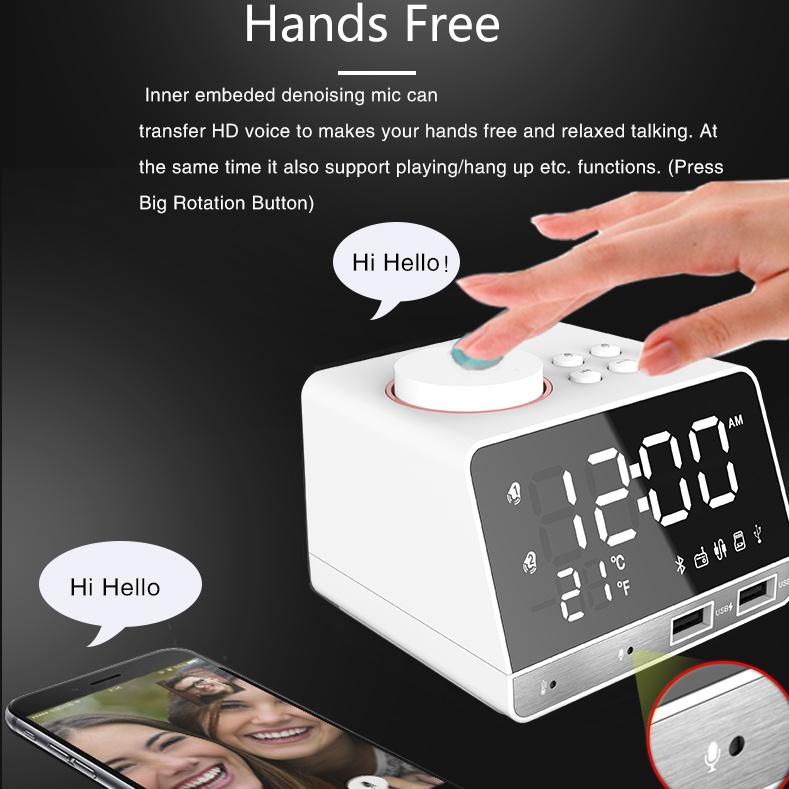 Home Decor Table Clock Alarm Clock Speaker With 2 USB Ports Bluetooth 4.2 Radio LED Digital Alarm Clock