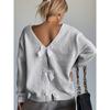 French Sweet Bow Decor Loose Long Sleeve Sweater Women S Fashion Knitwear