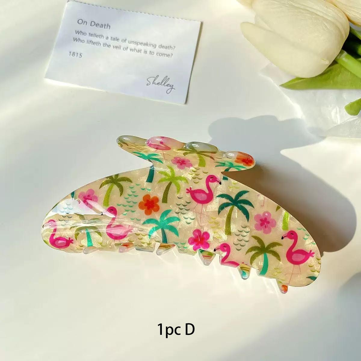 

1pc semi-round acrylic fruit floral print large hair clip, shark clip on the back of the head for early spring accessories