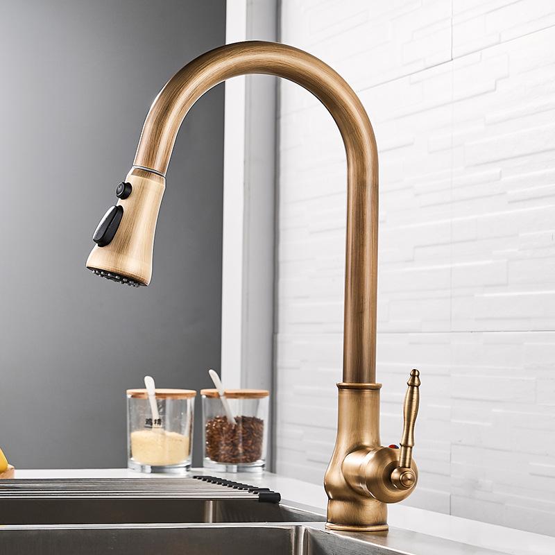 Antique Brass Kitchen Faucet Pull Out Spout Kitchen Faucets Black Single Hole Swivel Hot Cold Water Kitchen Mixer Tap Black