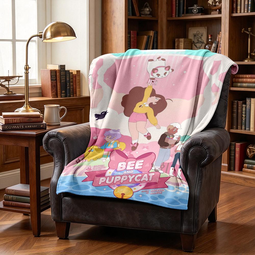 Bee Puppycat Flannel Blanket Throw Blanket Soft Warm Sofa Bed Camping home Decor Bedspread All Season Use Gift