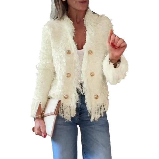 Damen Offener Kunstfell-Cardigan Fuzzy Schick Zottelige Jacke Lässiger Langarm-Mantel Herbst Winter Oberbekleidung