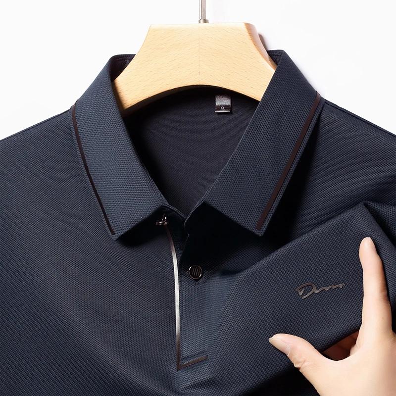 New Men'S Business Casual Long Sleeved Shirt With Badge Solid Color Polo Shirt Fashionable Breathable Comfortable Versatile Top