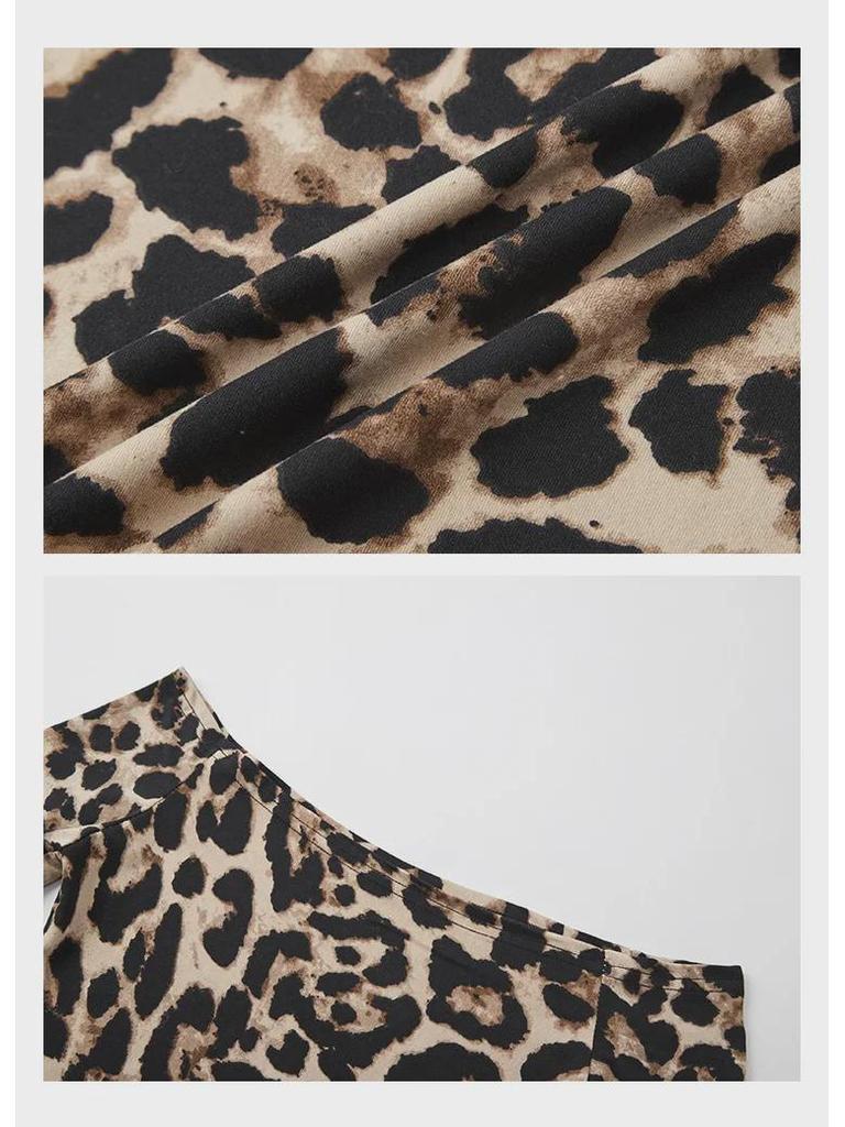 In-Stock Spicy Leopard Print Off-Shoulder Top: Waist-Cinching, Slimming, Long-Sleeved T-Shirt