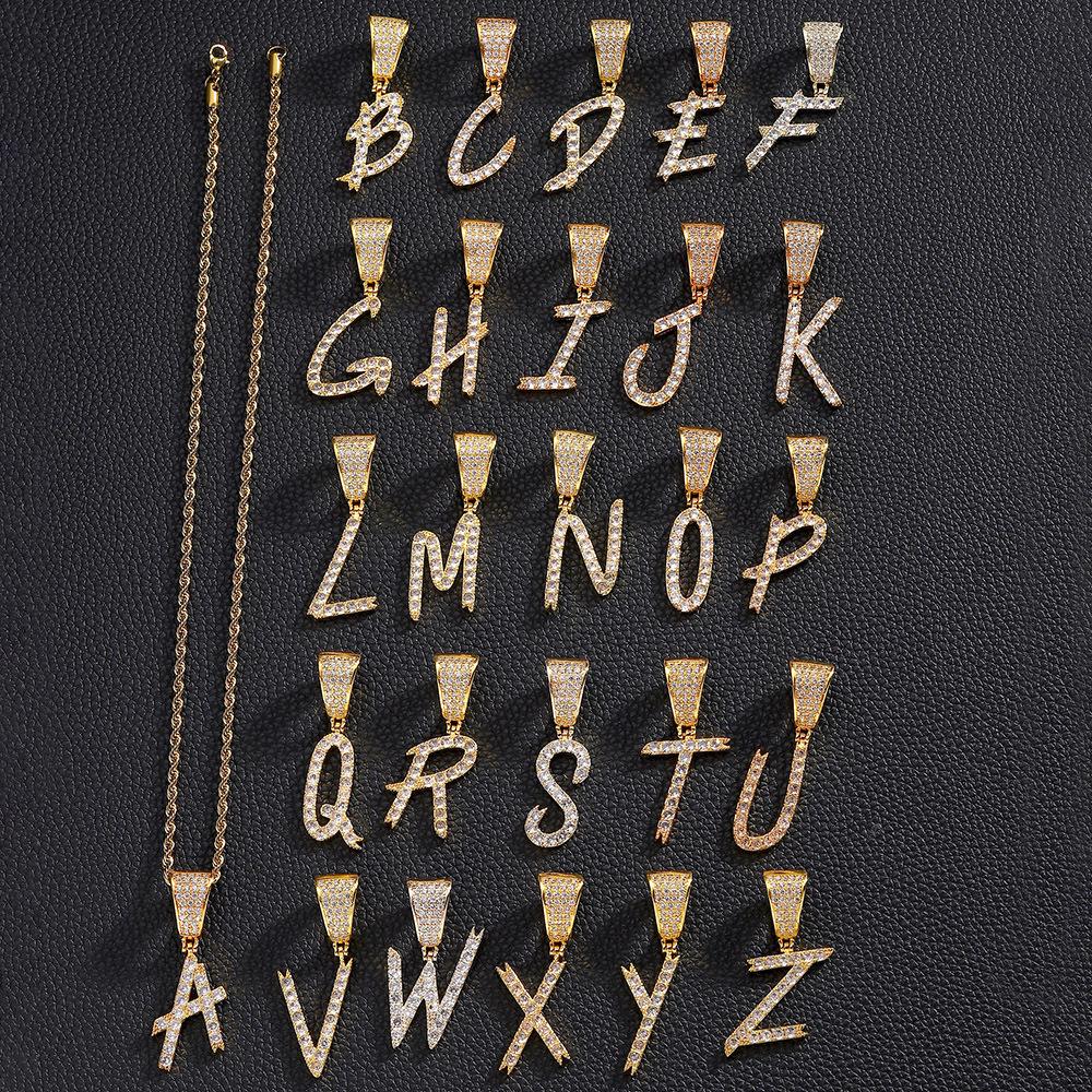 26 English Women'S Letter Pendants Necklace Twist Chain Zircon Letter Pendants Jewelry