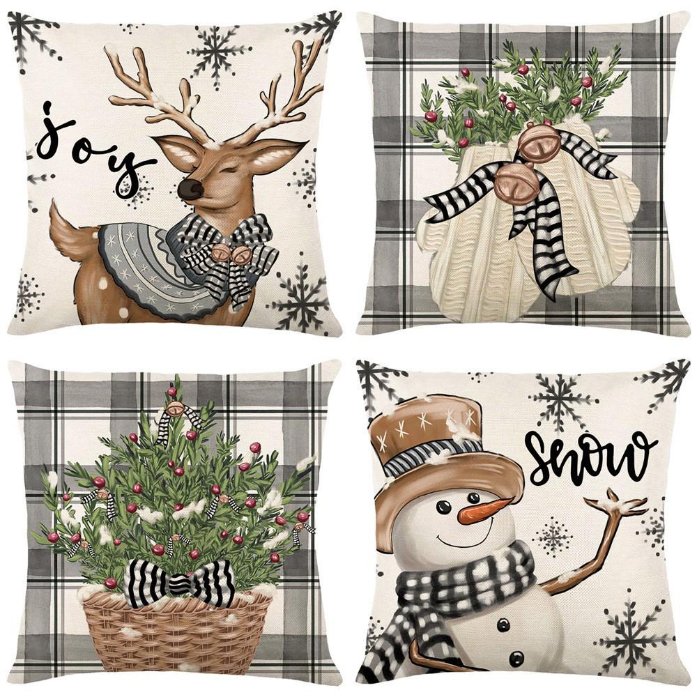 Christmas & Halloween Linen Plush Pillow Cover for Home & Bedside