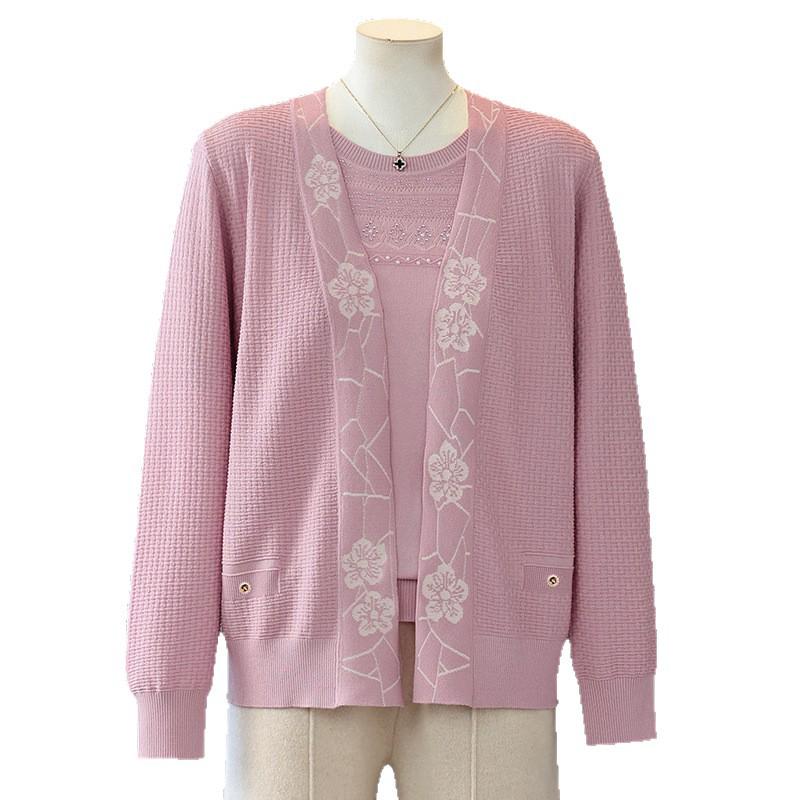Stijlvolle Lente Gebreide Cardigan Set voor Vrouwen van Middelbare Leeftijd - Twee Delig Casual Vest