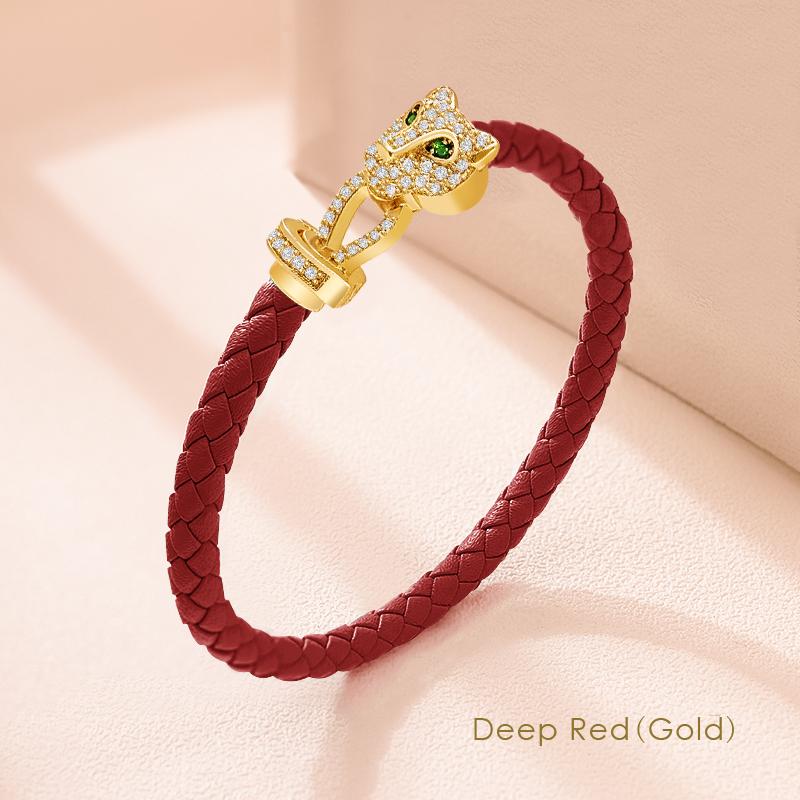 MOONLIGHT Classic Design Exquisite Cheetah Zircon Bracelet for Women Braided Leather Bracelet Quality Banquet Couples Gift