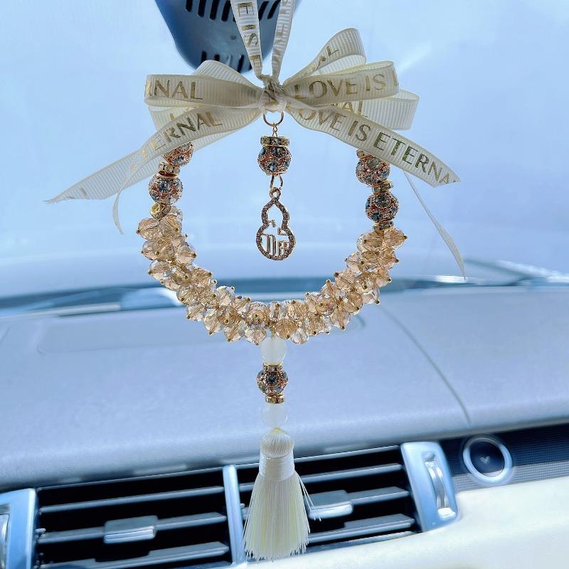 Fulu Gourd Shaped Artificial Crystal Car Pendant Rearview Mirror Hanging Tassel Decor For Women