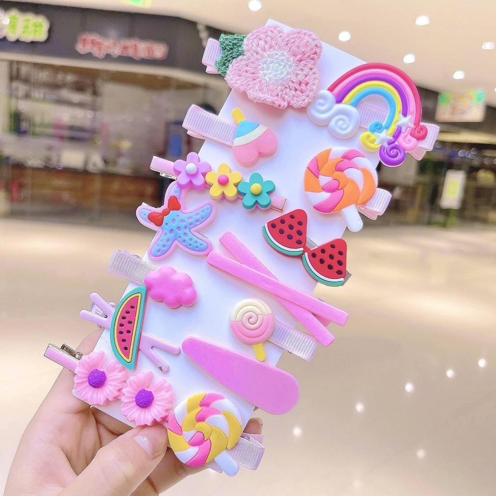 Pink 50-Piece Cute Hair Clip Set: Sweet Girly Japanese Cartoon Bangs Accessories