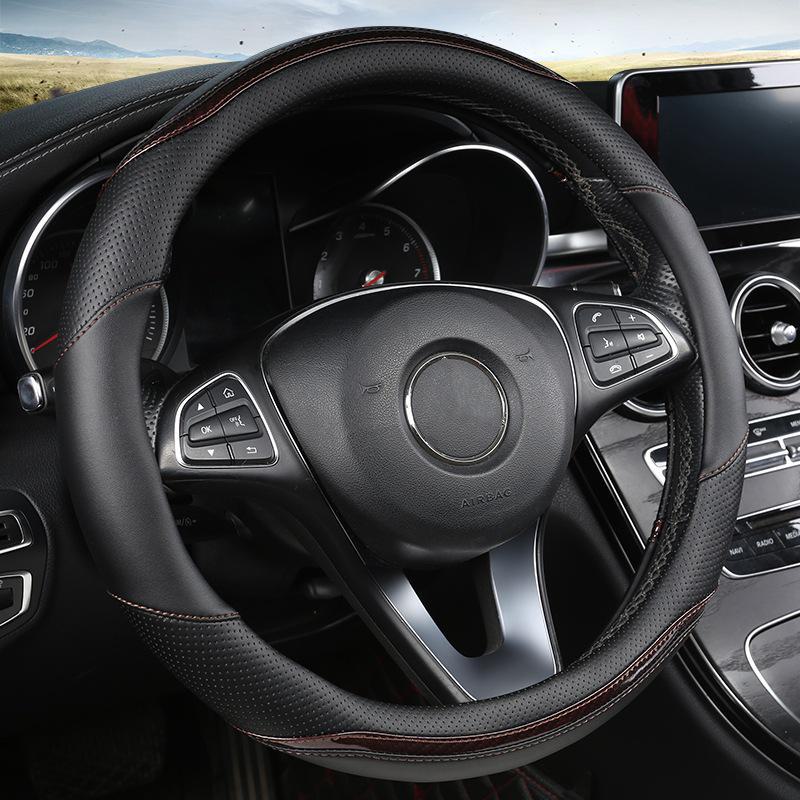 

Ультратонкий дышащий кожаный чехол на руль автомобиля, универсальный для всех сезонов, контрастный цветовой дизайн, защитный чехол для внутренней ручки. 38 cm