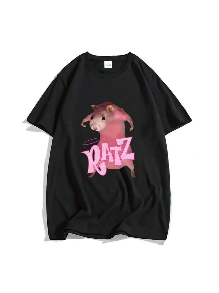 T-shirt con Stampa Topo Rosa Divertente Grafica Cartone Animato T-shirt Manica Corta Cotone Morbido T-shirt Harajuku Hip Hop Unisex
