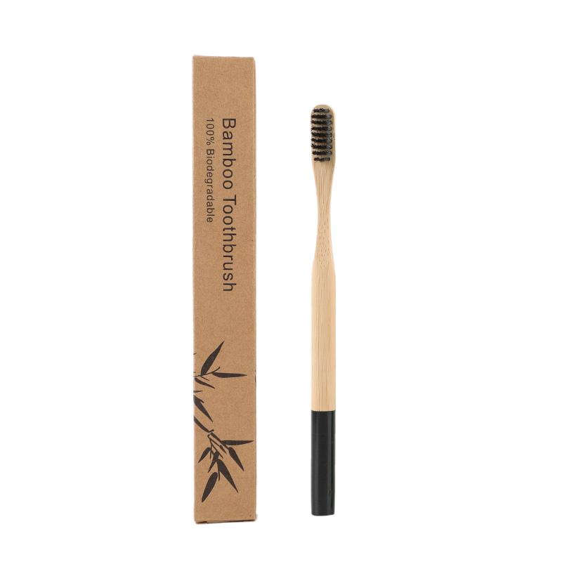 Eco Biodegradable Kraft Box Color Painted Round Handle Adult Soft Ready Stock Customizable Bamboo Toothbrush