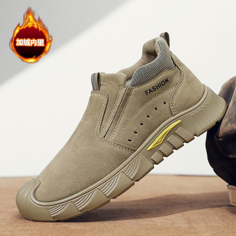 

Winter new velvet thickened one-pedal labor insurance shoes men s breathable comfortable trend casual versatile outdoor work shoes 39