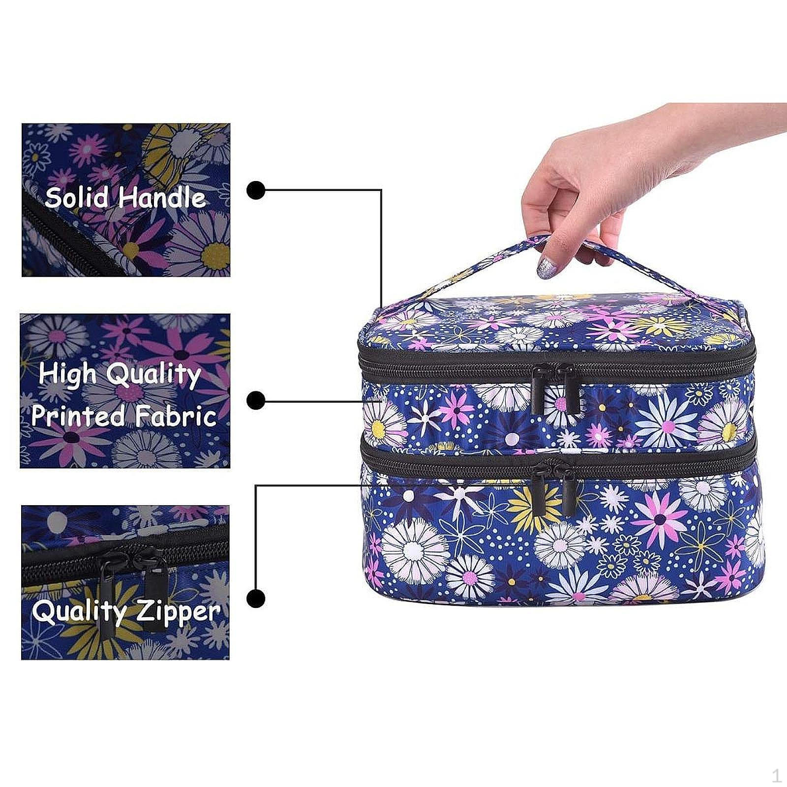 

Сумка-органайзер для лака для ногтей портативная вмещает 30 флаконов двухслойная для маникюрных инструментов blue flower