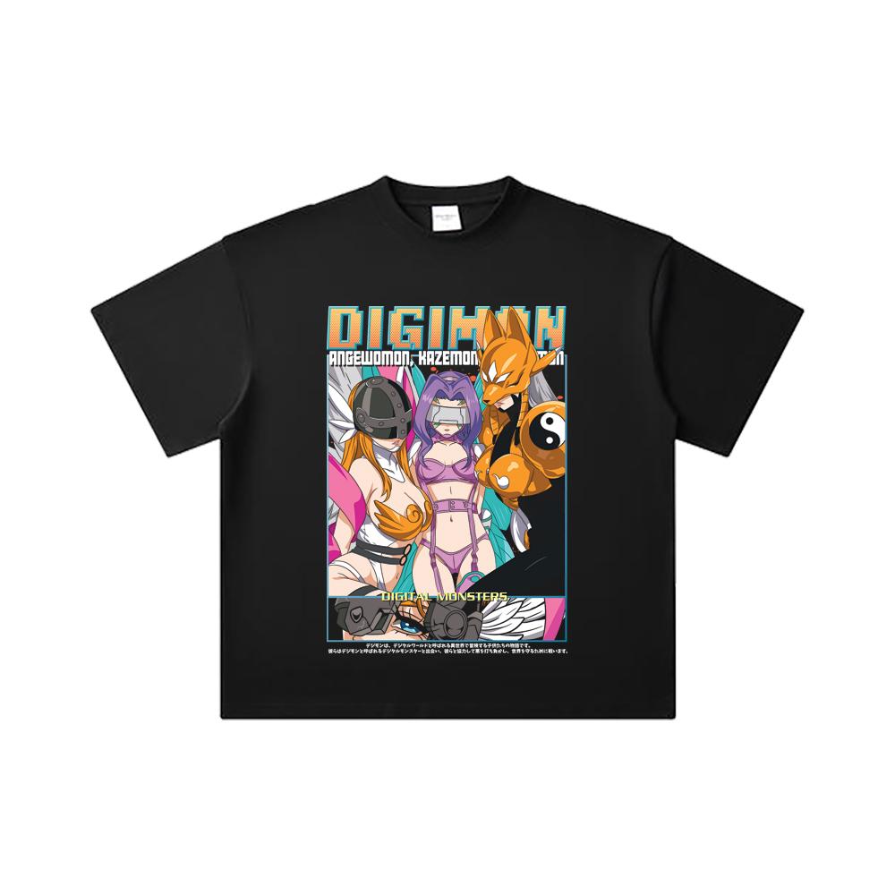 260 GSM Double Yarn 32 Count 100% Cotton Digimon V6 Waifus Print Unisex Heavy Cotton T Shirt