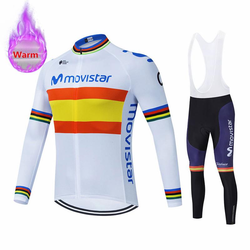 New 2025 Bicycle Winter Cycling Clothes Movistar Long Sleeve Clothing Riding Jersey Set Mtb Thermal Fleece Maillot Ropa Ciclismo