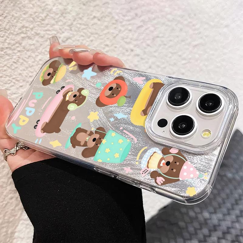 Large hole glitter shell for students Apple 14 cartoon laser shell iphone17/16plus all-inclusive mobile phone case