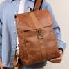 Schoolbag Retro Backpack Male PU Leather Backpack Female College Student Simple School Bag Campus Computer Bag Large Capacity Travel Bag