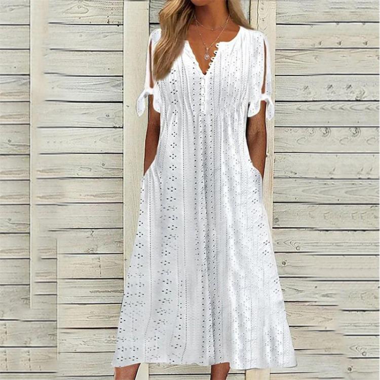 Off Shoulder Summer Maxi Dress for Women with Pockets Round Neck Short Sleeve Long Dress