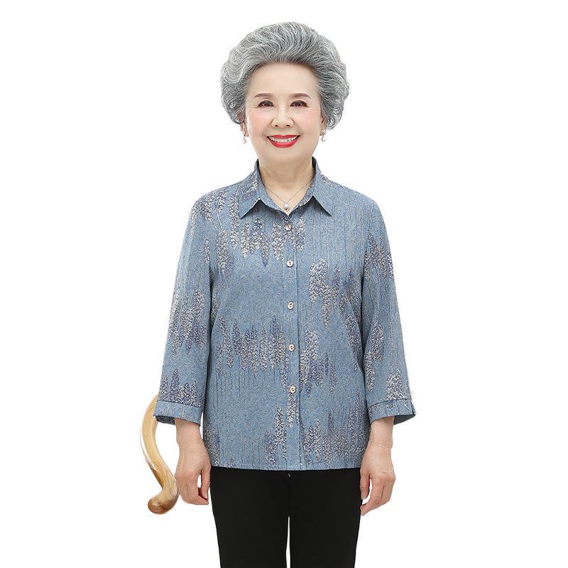 Elegant Grandma Style Silk Tops for Seniors – Stylish Summer Clothing for Refined 70-Year-Old Women