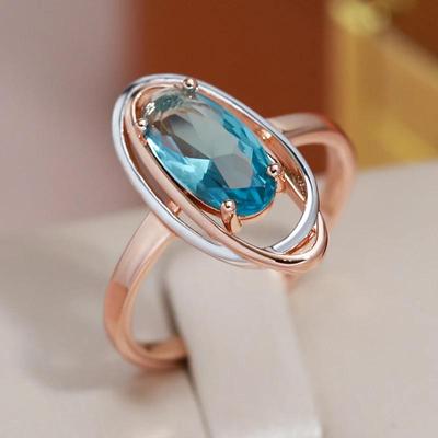 Gold Silver Color Double Round Blue Zircon Rings for Women Party Light Luxury Jewelry Keep Gold Color