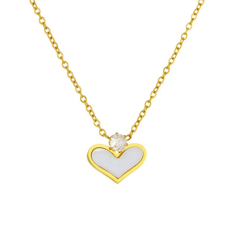 18K Gold Plated White Shell Heart Pendant Necklace, Dainty CZ Love Charm Necklace for Women, Minimalist Jewelry