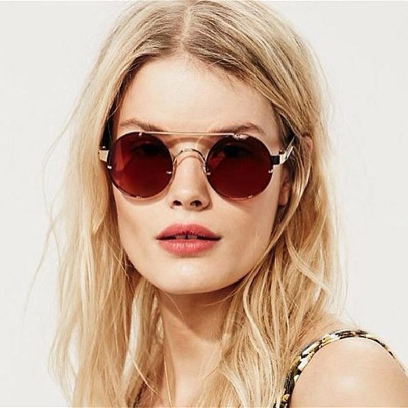 Metal Round Steampunk Rimless Sunglasses