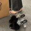 Xiaoxiangfeng fluffy slippers women's outer wear 2025 new summer transparent one-word with crystal thick high-heeled cool slippers