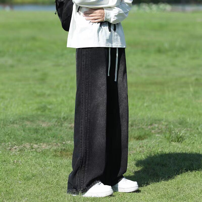 Men's American Retro Wide-Leg Straight Jeans - Youthful, Loose Fit for Spring & Autumn