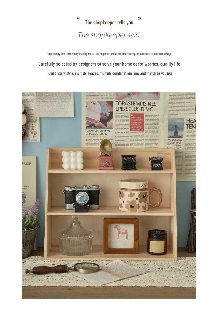 Zakka Wall-Mounted Wooden Desk Organizer - Multi-layer Retro Storage Rack