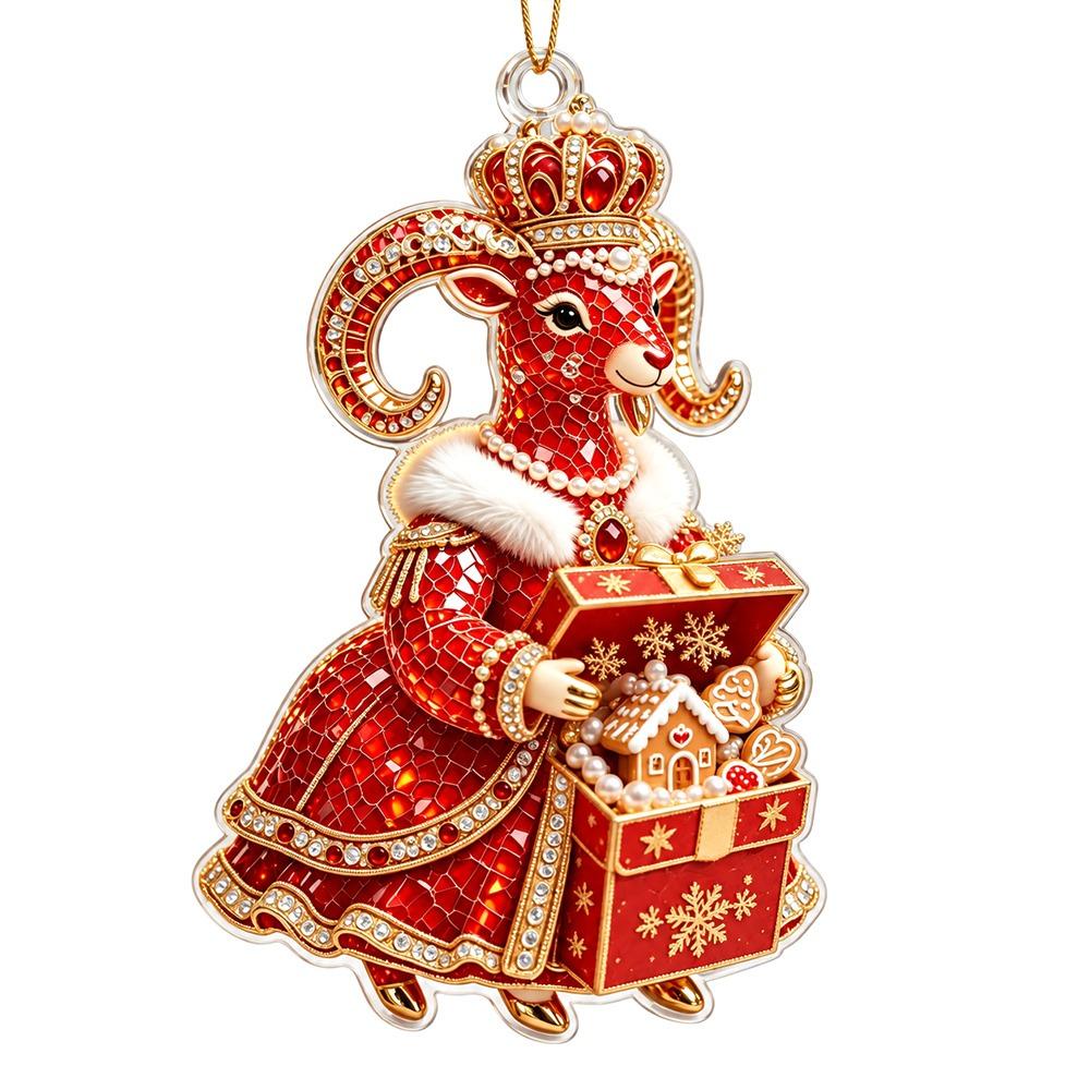2D Flat Goat Hanging Ornament Set Acrylic Artificial Rhinestone Goat Pendant Simulation Shining Animal Hanging Decoration