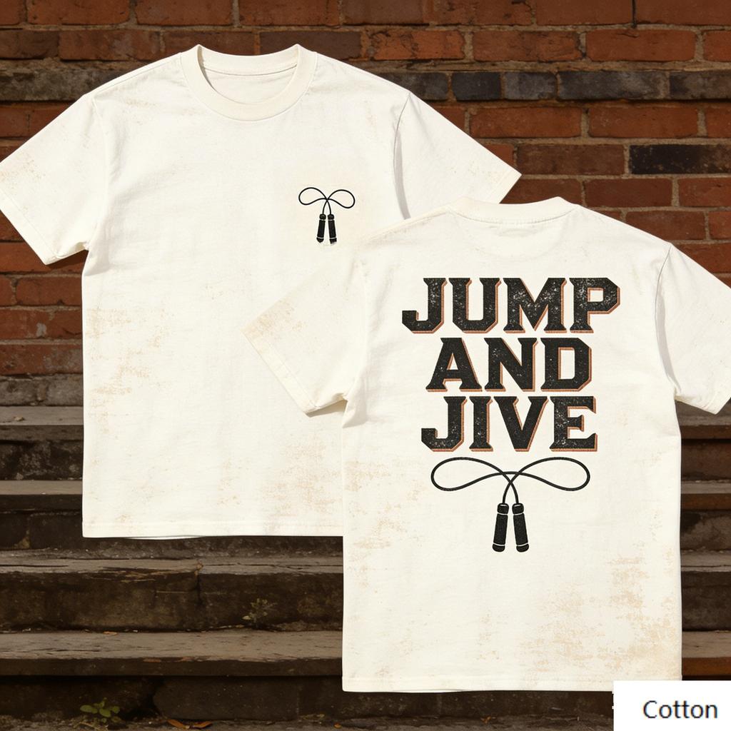 Vintage American Jump Rope Jump and Jive Print Cotton T Shirt Unisex Women Retro Streetwear Loose Casual Tee