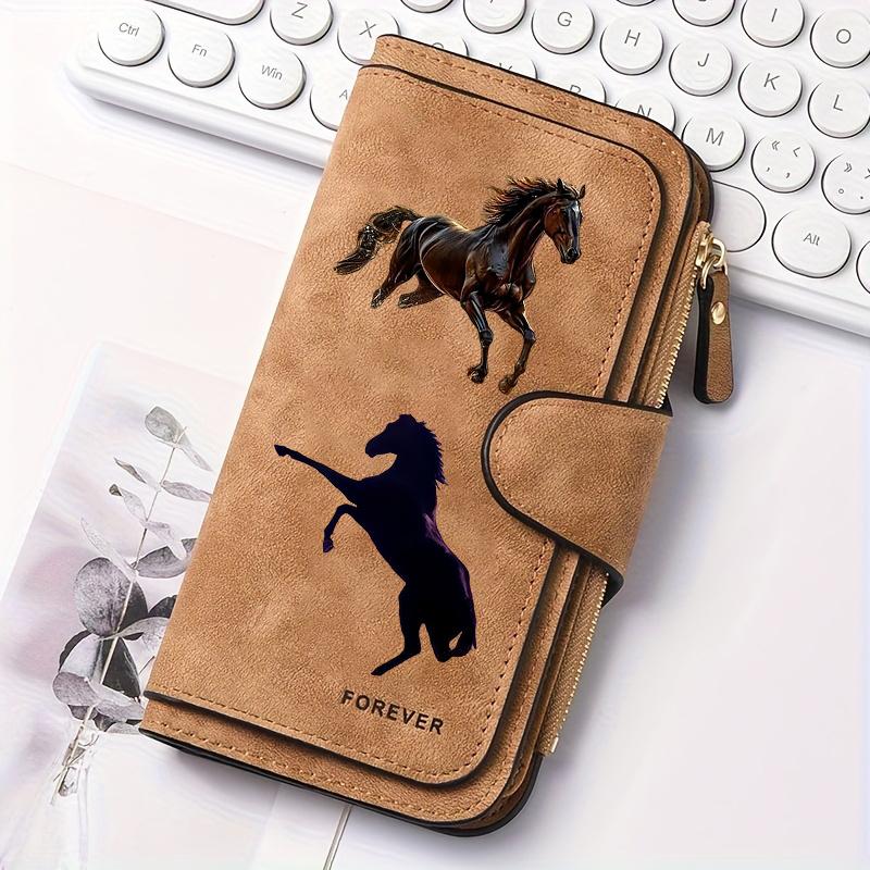 2024 New Horse Print Women's Long Wallet Multfunctional Large Capacity Snap Button Coin Purse Portable Daily Use Card Holder Phone Pocket Perfect