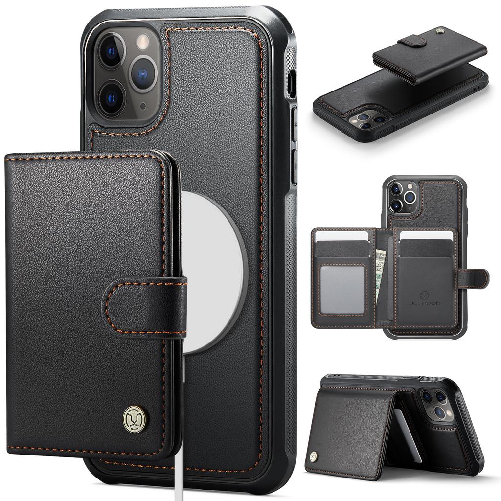 For iPhone 12 Pro Max 6.7 inch Case JEEHOOD J09 RFID Blocking Card Holder Leather Back Phone Cover Compatible with MagSafe